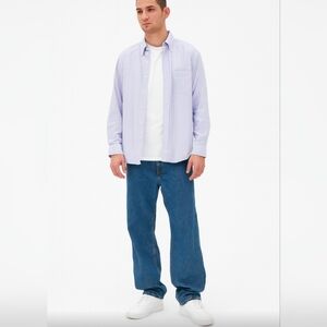 Chaps Oxford button down long sleeve shirt lavender stripe, 17-17.5, 34/35